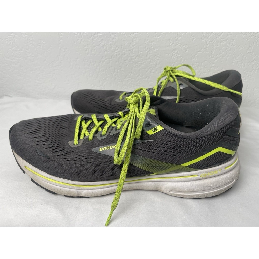 Brooks Ghost 15 Men's 12D Gray /Neon Green Running Athletic Shoes